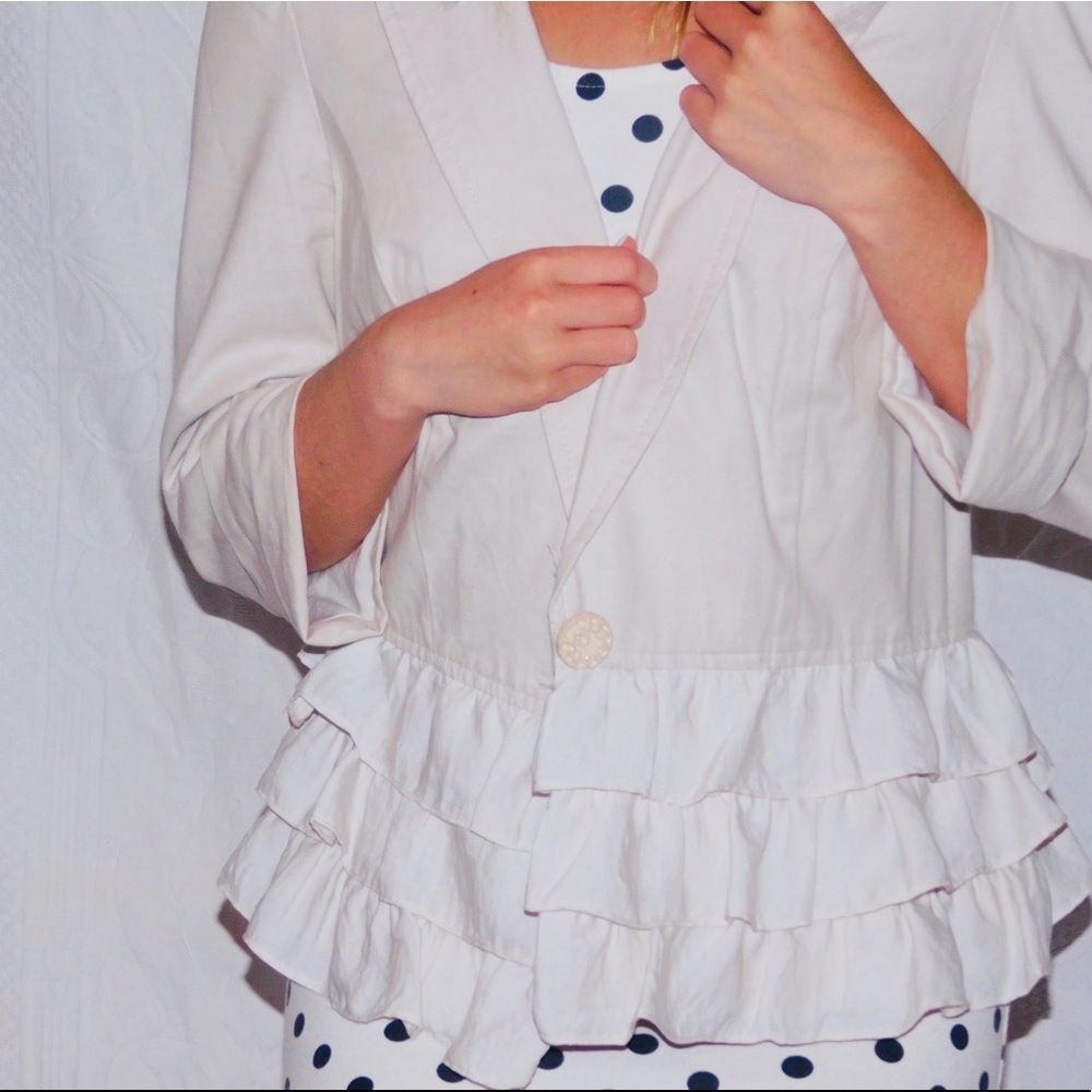 Ruffled Beige 3/4 Sleeve Blazer